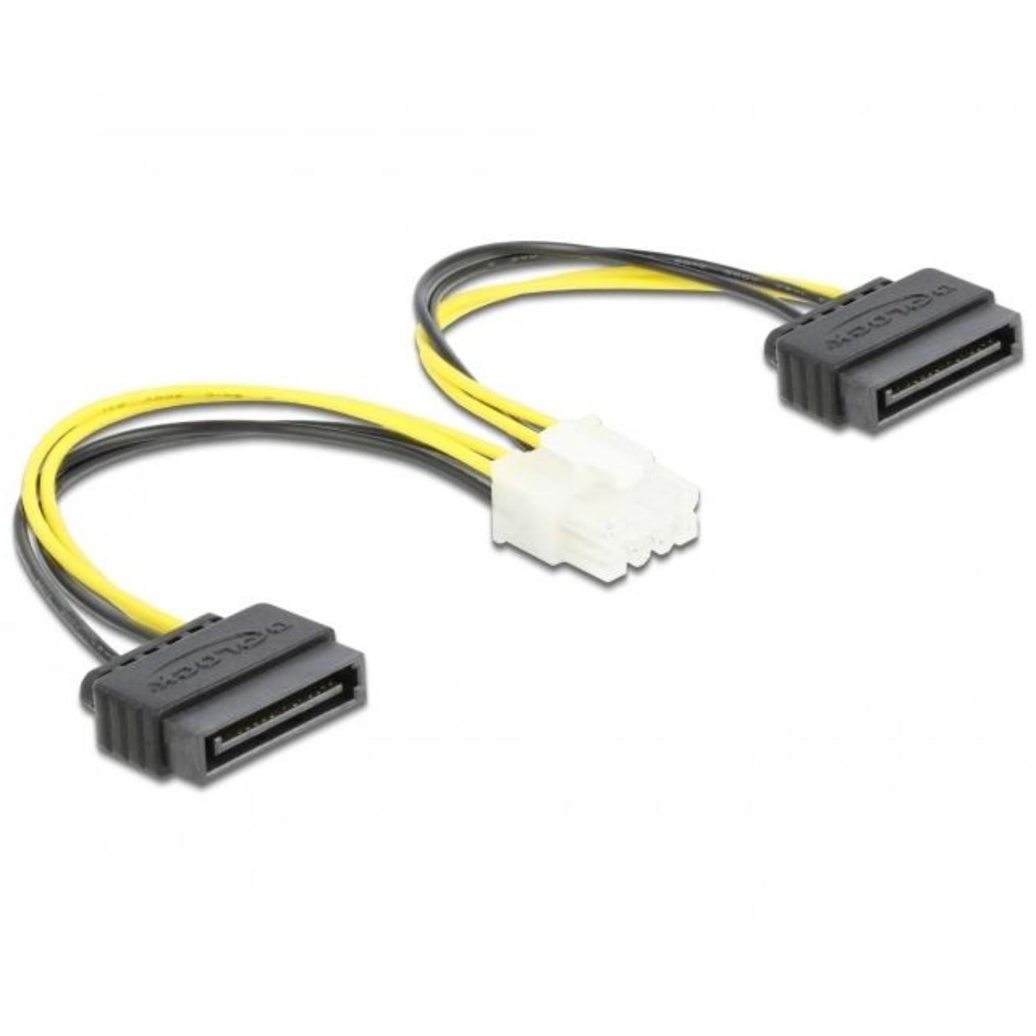 Delock Strømkabel 2 x SATA 15-Pin Stik til 8-Pin EPS Stik 15 cm - Delock