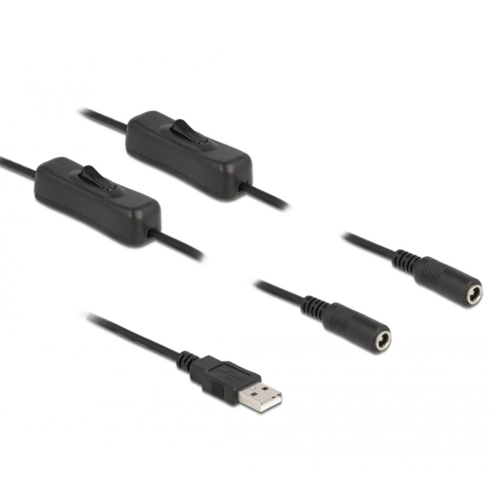 Delock Kabel USB type-A stik til 2 x DC 5,5 x 2,1 mm stik med Schuko - Delock