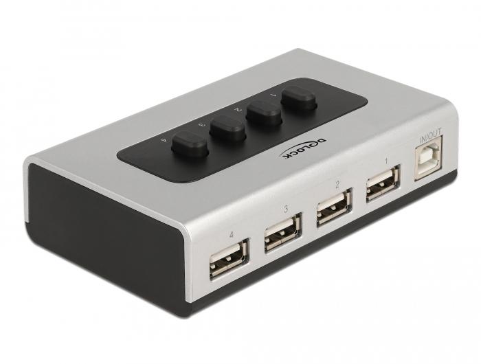 Delock skifter USB 2.0 med 1 x Type-B-stik til 4 x Type-A-stik manuel - Delock
