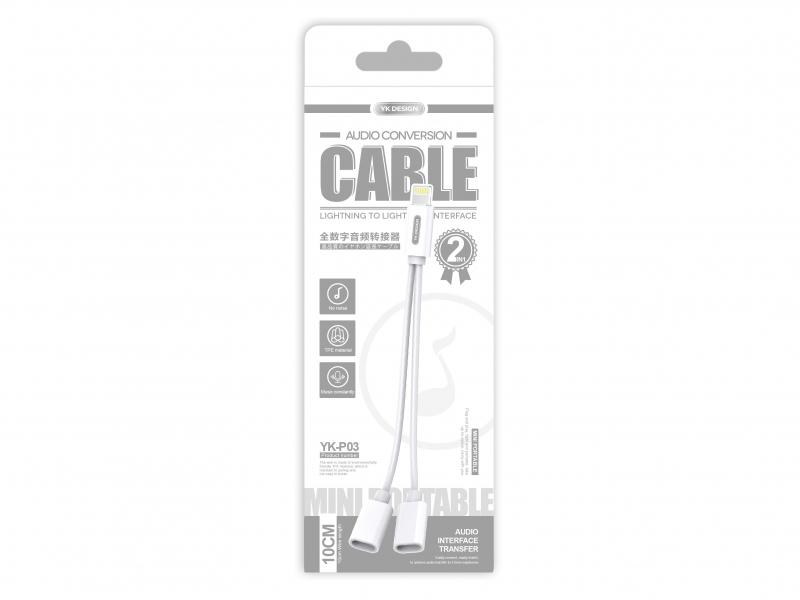 YK-Design 2in1 Digital Audio Conversion Cable YK-P03 Lightning (Hvid) - YK Design