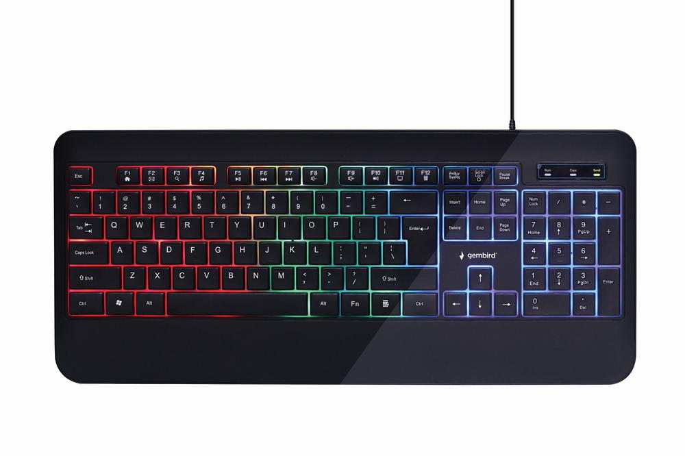 Multimedia-tastatur med 'Regnbue'-baggrundsbelysning, sort, US-layout - Gembird