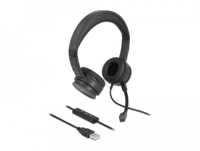Delock USB-stereoheadset med kabelbetjent fjernbetjening og hurtigstum-knap til - Delock