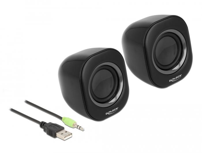 Delock Mini Stereo PC Højttalere med 3,5 mm jackstik og USB strøm