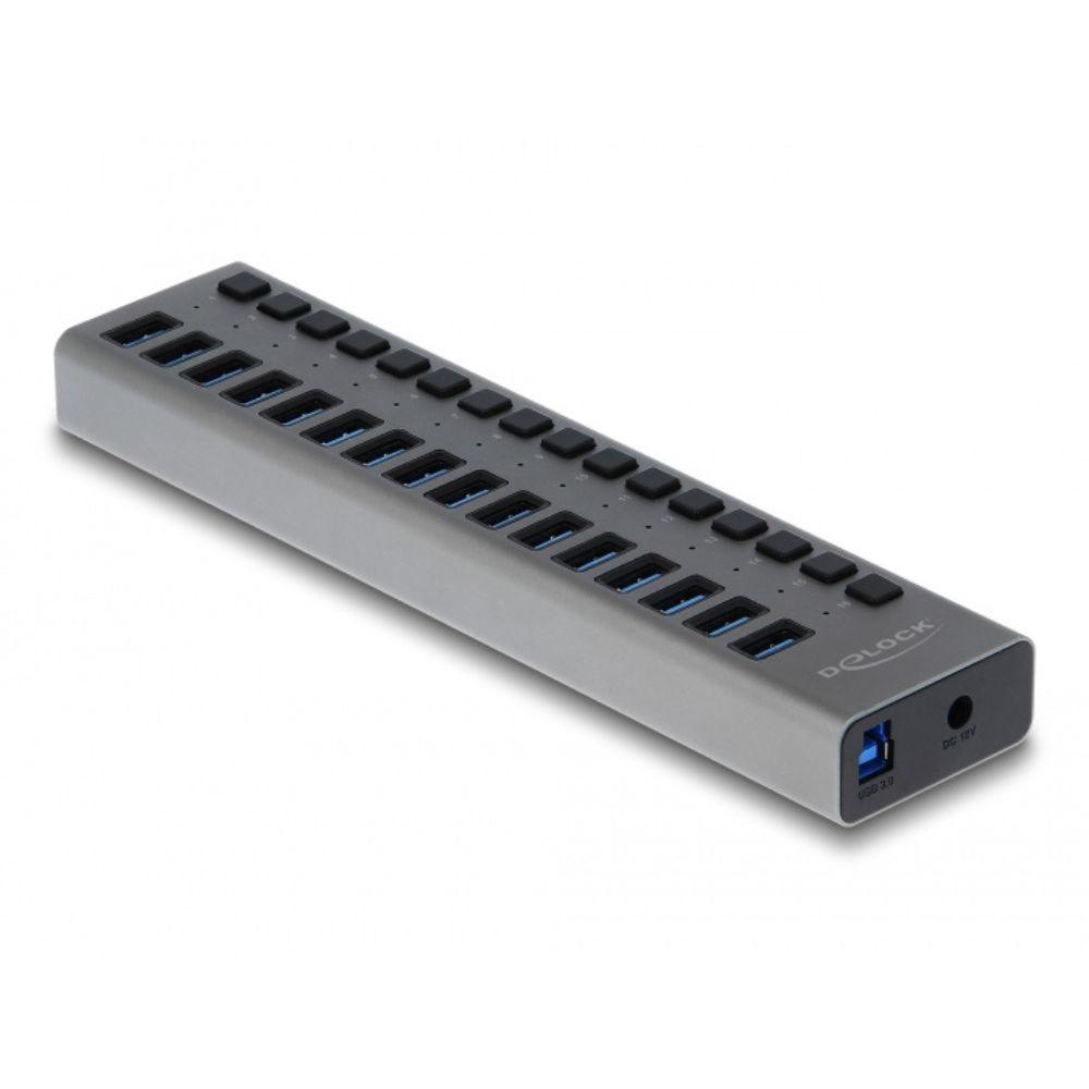 USB hub med 16× USB A-porte og ekstern strømforsyning
