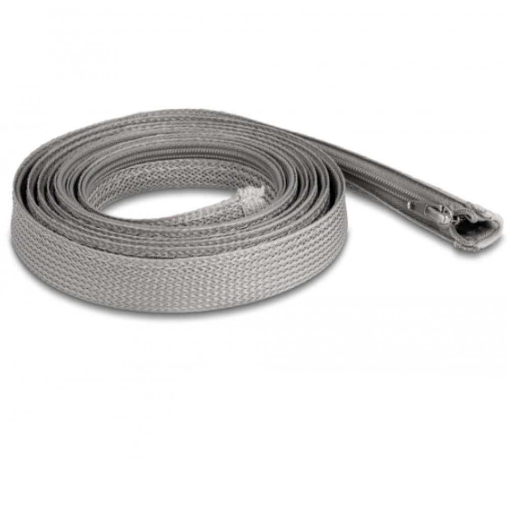 Delock flettet slange med lynlås, 2 m x 20 mm, grå - Delock
