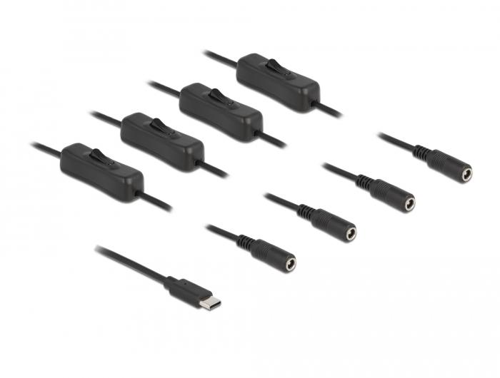 Delock Kabel USB Type-C™-Stik til 4 x DC 5,5 x 2,1 mm Stik med kontakt - Delock