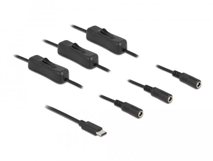 Delock Kabel USB Type-C™-stik til 3 x DC 5,5 x 2,1 mm hun med kontakt - Delock