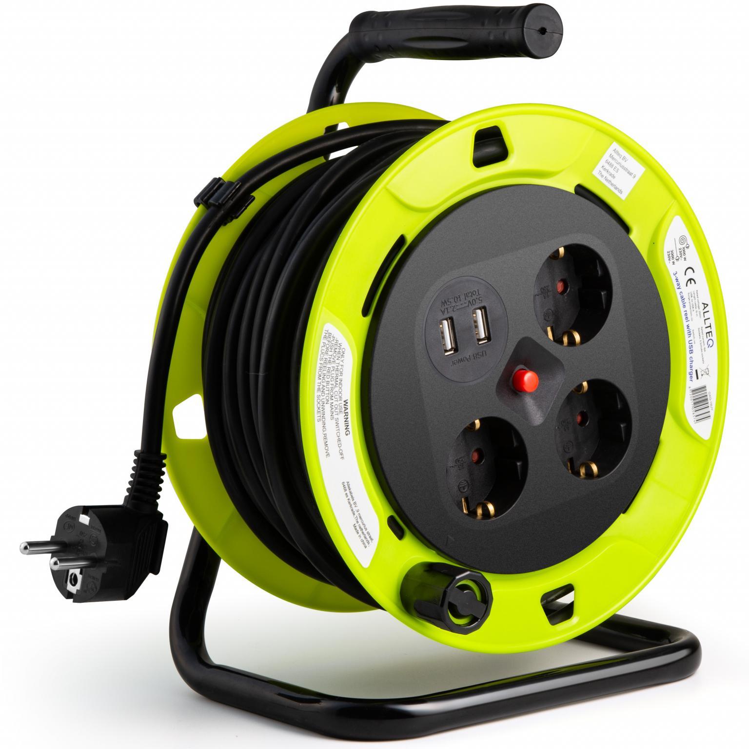 3-dobbelt kabeltromle med 2 USB-opladere