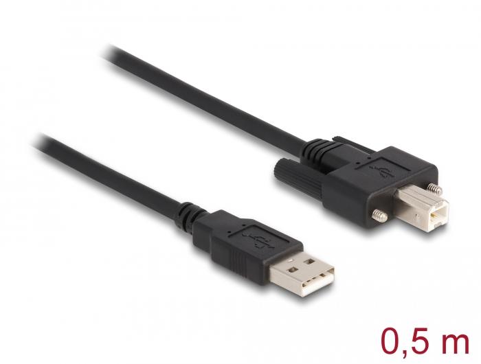 Delock Kabel USB 2.0 Type-A Stik til Type-B Stik med Skruer 0,5 m - Delock