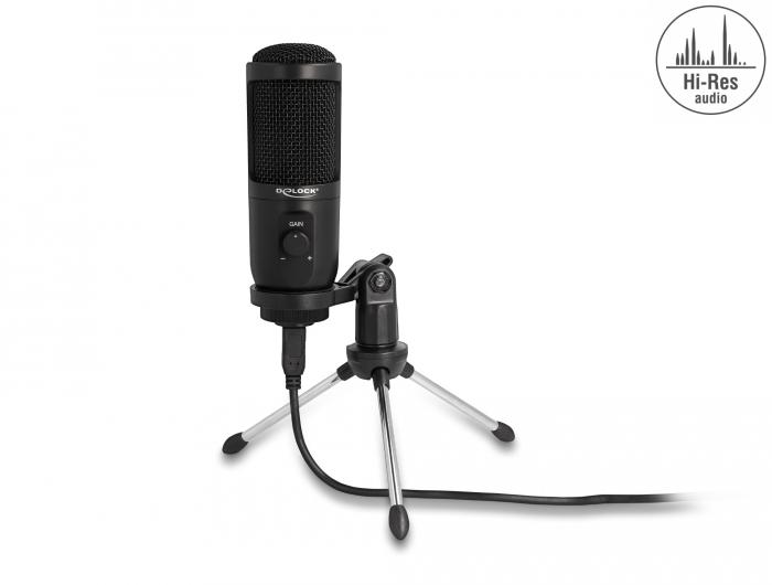 USB Kondensator Mikrofon med Stativ 24 Bit / 192 kHz til PC og bærbar - Delock