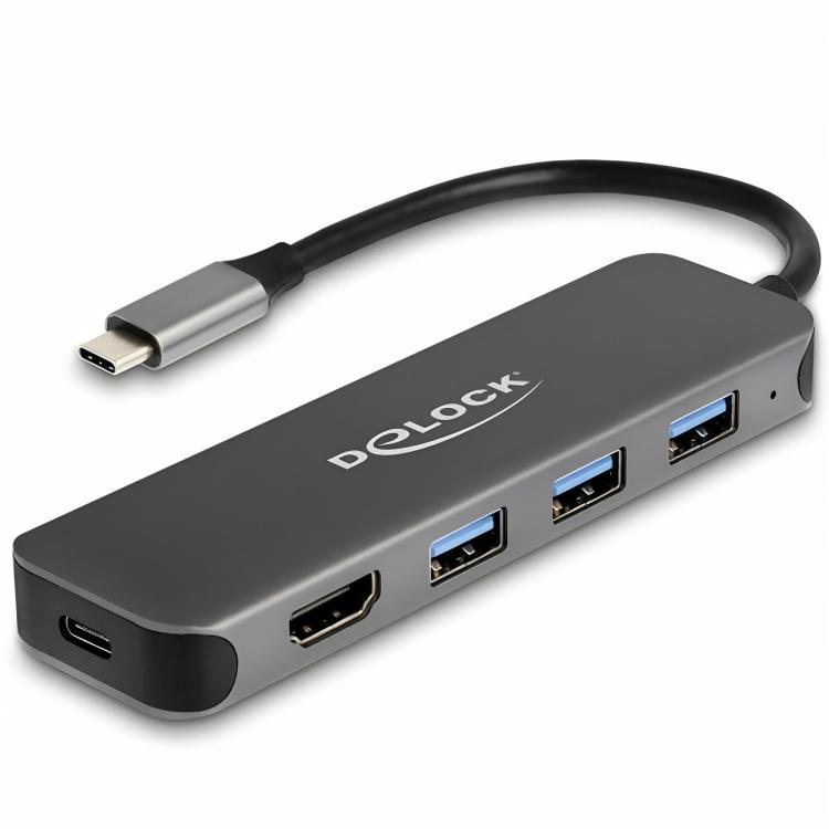 USB C hub med HDMI, Power Delivery og 3× USB A-porte