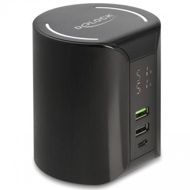 USB + trådløs oplader. USB-C, 2x USB-A, C7. 1,2m kabel.