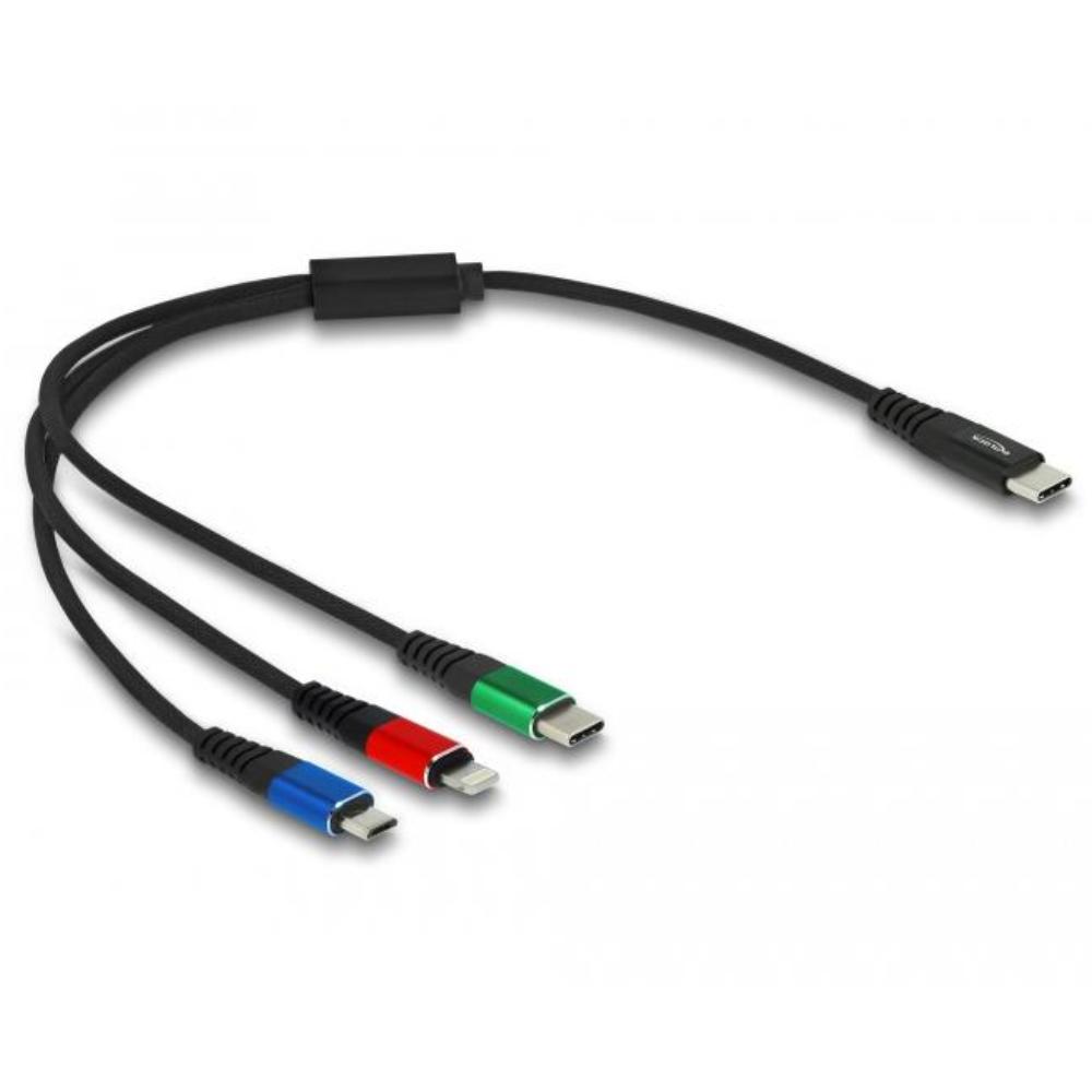 Delock USB-opladerkabel 3 i 1 USB Type-C™ til Lightning™ / Micro USB / US