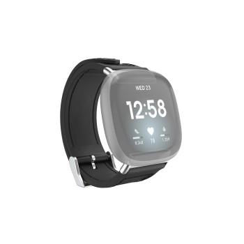 Armbånd til Fitbit Versa 3/Sense, urrem i læder og silikone, sort - Hama