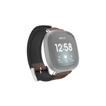 Armbånd til Fitbit Versa 3/Sense, armbånd af læder og silikone, brun - Hama