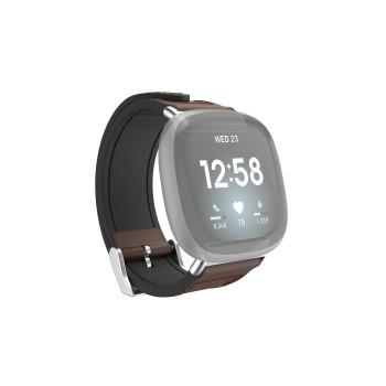 Armbånd til Fitbit Versa 3/Sense, armbånd af læder og silikone, brun - Hama