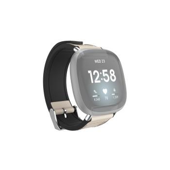 Armbånd til Fitbit Versa 3/Sense, armbånd af læder og silikone, hvid - Hama