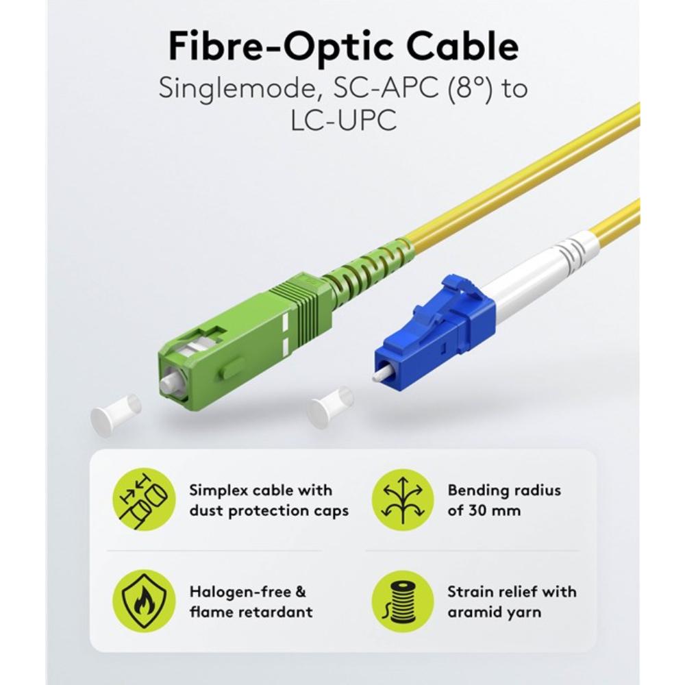 Fiberkabel (FTTH), Singlemode (OS2) Gul, (Simplex), 30 m - Goobay