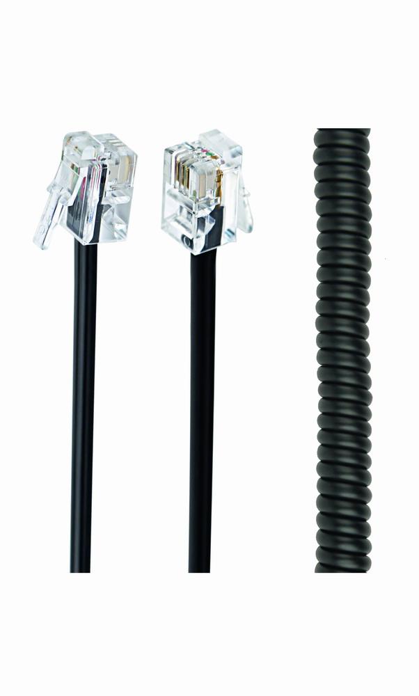Telefon spiralledning 4P4C/RJ10 sort 2 meter - CableXpert