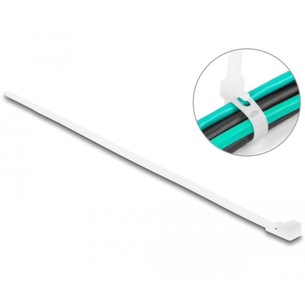 Delock Kabelbinder genanvendelige L 200 x B 4,8 mm 100 stk. hvid - Delock