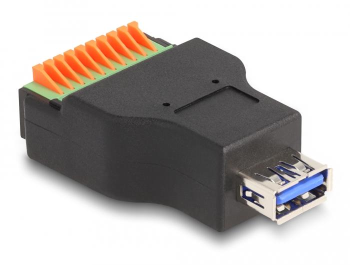 Delock USB 3.2 Gen 1 Type-A stik til klemmeblokadapter med trykknap - Delock