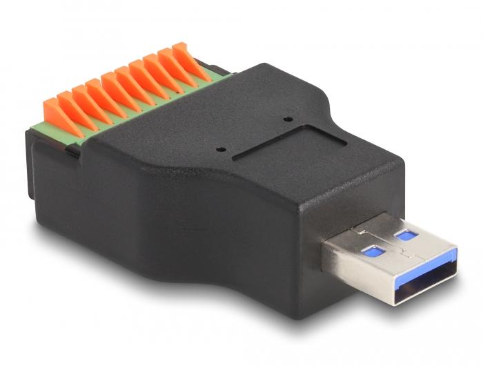 Delock USB 3.2 Gen 1 Type-A Stikkontakt til Klemrække-adapter med trykknap - Delock