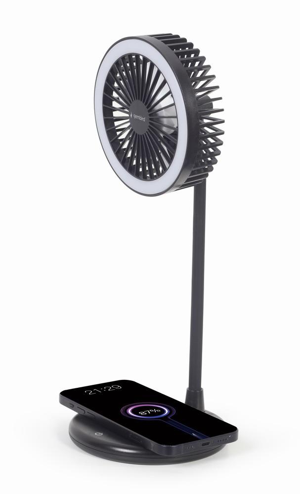 Skrivebordslampe med ventilator og trådløs ladestation 10 Watt - Gembird
