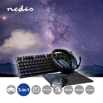 Gaming Combo Kit 5-in-1 Tastatur, Hovedtelefoner, Mus og Musemåtte - Nedis