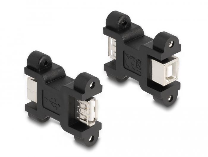Delock USB 2.0 Adapter Type-A hun til Type-B hun med gevindtilslutning