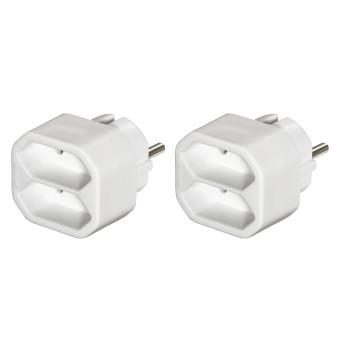Stikkontaktadapter 2-dobbelt, 2x euro-stikdåse, dobbeltpak, hvid - Hama