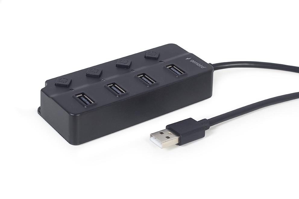 4-ports hub med kontakter, sort