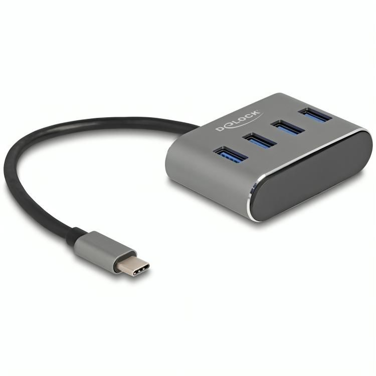 USB C hub med 4× USB A-porte i metalkabinet