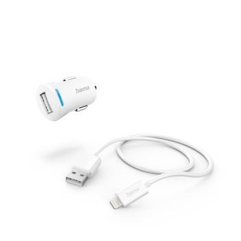 Billader med Lightning-opladerkabel, 12 W, 1,0 m, hvid - Hama