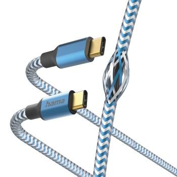 Opladerkabel Reflective, USB-C - USB-C, 1,5 m, Nylon, blå - Hama