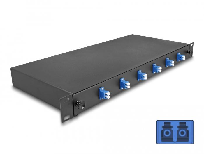 Delock 19″ LWL-splejsboks 6 x LC Duplex OS2 1HE, fuldt forkonfektioneret