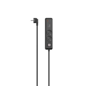 Stikdåse, 2-voudig, USB-C/A 65W, PD, schakelaar, 1,4 m, zwart/grå - Hama