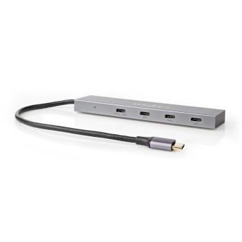 USB C hub med 4× USB C-porte og Power Delivery