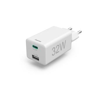 Hurtiglader, 1x USB-C, 1x USB-A, PD/Qualcomm®, Mini-lader, 32W, WS - Hama