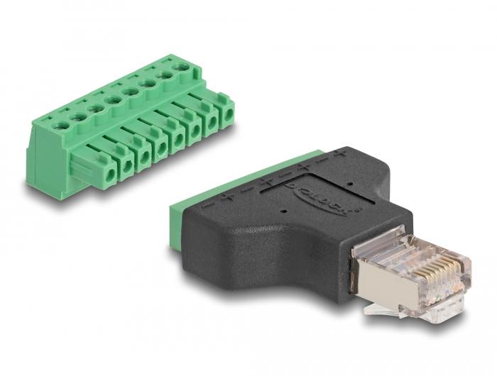 Delock Adapter RJ45 Stik > Klemmeblok 8-polet 2-delt 3,81 mm