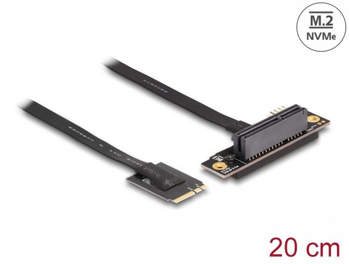 Delock M.2 Key A+E til PCIe x4 NVMe adapter, vinklet med 20 cm kabel