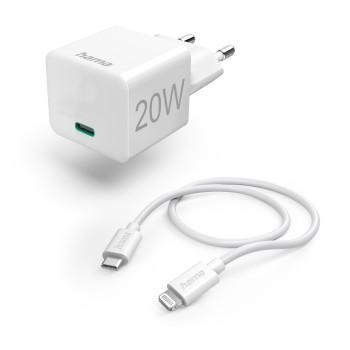 Hurtiglader med ladekabel Lightning, minilader, PD, 20W, 1m, hvid - Hama
