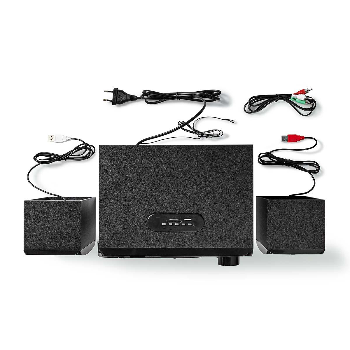 2.1 højttalersæt til pc og gaming med subwoofer og strømforsyning