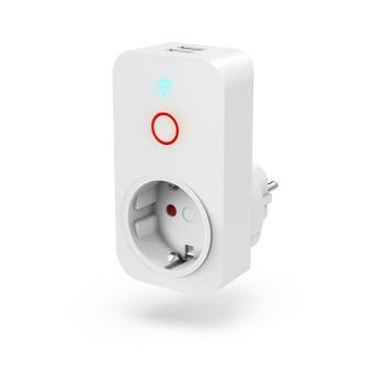 Slank Stikdåse, 2x USB-A, WLAN, via stem/app at betjene, 2300W, 10A - Hama