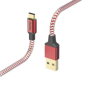 Ladekabel Reflective, USB-A - USB-C, 1,5 m, Nylon, rød - Hama