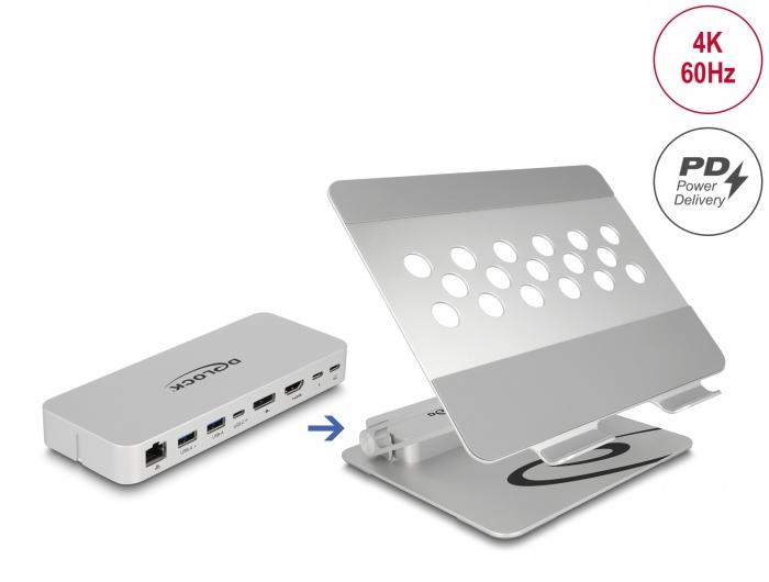Delock Tablet- og Notebookstander med integreret dockingstation 4K - H