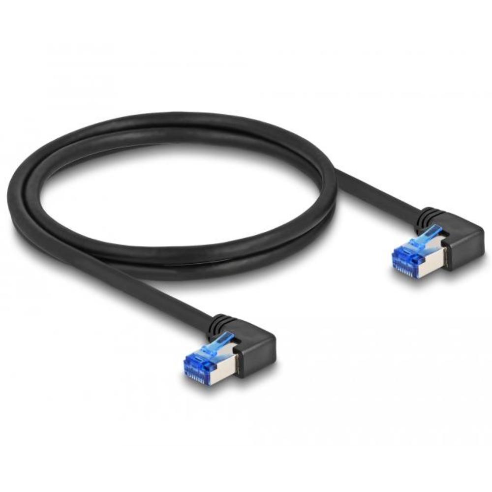 Delock RJ45 netværkskabel Cat.6A S/FTP højre vinkel 1 m sort