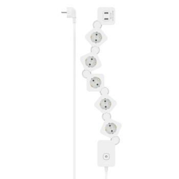 Stikdåse, 5-voudig, USB-A 12W, fleksibel, skifter, 1,4 m, hvid - Hama