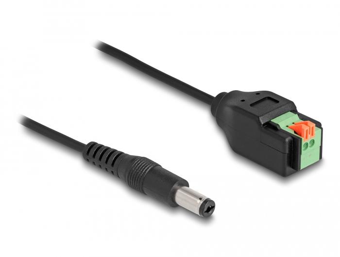 Delock DC-kabel 2,1 x 5,5 mm stikprop til klemmeblokadapter med trykknap