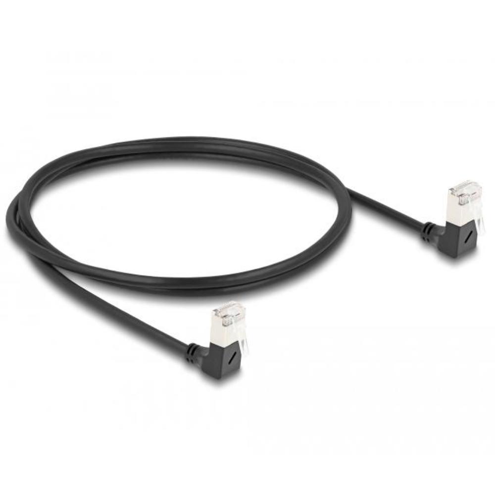 Delock RJ45 netværkskabel Cat.6A S/FTP Slim 90 op / op vinklet 1 m