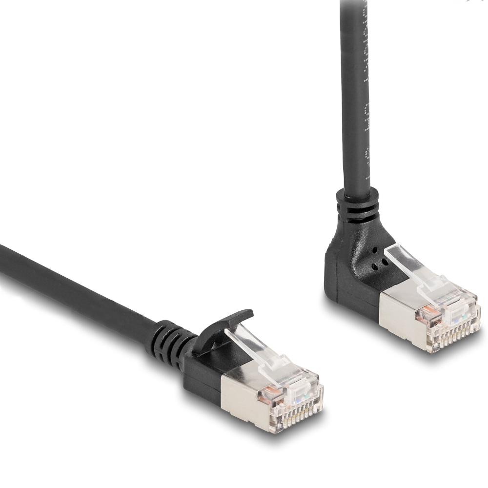 Delock RJ45 netværkskabel Cat.6A S/FTP Slim 90 vinkel op/lige 0